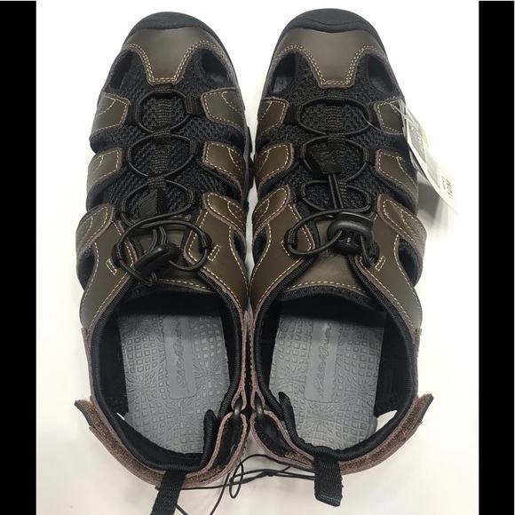 NEW Eddie Bauer Leather Men’s bump tie Hiking Outdoor sandals brown Size 13